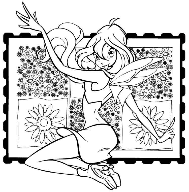 coloriage winx club bloom et le tableau de fleurs